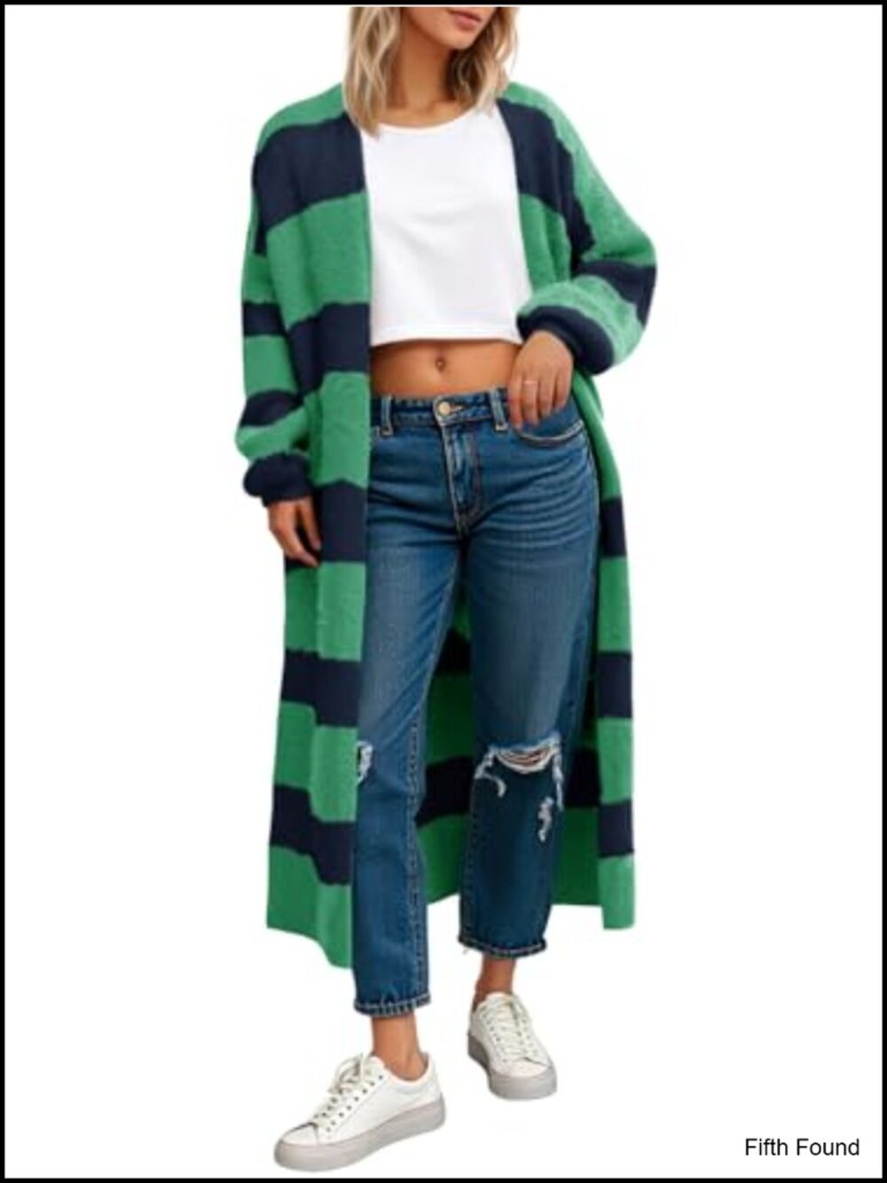 Striped Open Front Long Cardigan Chunky Fuzzy Knit Duster Sweater Coat